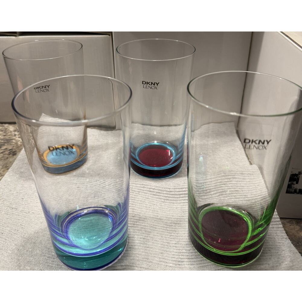 DKNY Lenox Urban Essentials Highball Glasses Set of 4 16oz NIB